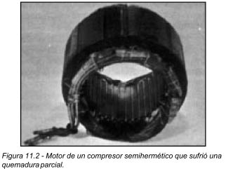 Figura 11.2 Motor de un compresor semihermético que sufrió una quemadura parcial.