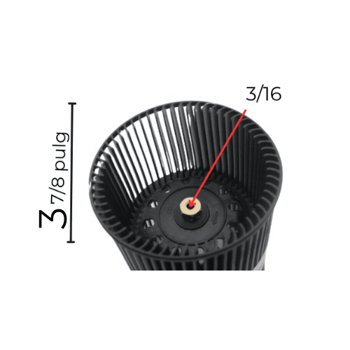 Turbina para Campana Modelo MCV60WS/MCV90WS Largo 5 1/8 Ancho 9 7/8 Flecha 3/16 CW Derecha- 09020700053 Turbina para Campana Modelo MCV60WS/MCV90WS Largo 5 1/8 Ancho 9 7/8 Flecha 3/16 CW Derecha- 09020700053