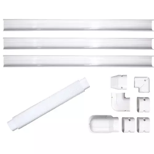 Kit de Canaletas PVC 3” Color Blanco Instalación de Aire Acondicionado 1mt, INCLUYE 3 Tramos de 1m, Entrada Pared, 2 Codos (1 Ajustable, 1 de 90°), 3 Coples, Ducto Flexible 24”, Salida Final - CXKC1M Kit de Canaletas PVC 3” Color Blanco Instalación de Aire Acondicionado 1mt, INCLUYE 3 Tramos de 1m, Entrada Pared, 2 Codos (1 Ajustable, 1 de 90°), 3 Coples, Ducto Flexible 24”, Salida Final - CXKC1M