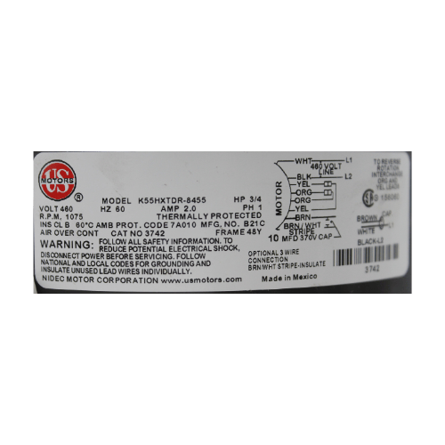 Motor Condensador Cerrado(3742)(Mot10160,S89-637,3739Feh10765) 3/4 Hp 1075 Rpm,2.0Amprs,P1H,60Hz, 1Velocidad Flecha 1/2 460V 6 Polos Reversible Baleros Emerson - 3742 Motor Condensador Cerrado(3742)(Mot10160,S89-637,3739Feh10765) 3/4 Hp 1075 Rpm,2.0Amprs,P1H,60Hz, 1Velocidad Flecha 1/2 460V 6 Polos Reversible Baleros Emerson - 3742