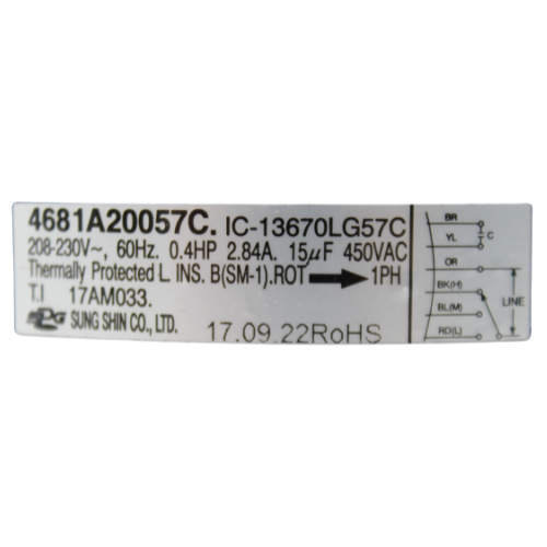 Motor Para Central LG, Evaporador, 208-230V, 60Hz, 2.84A, Capacitor 15Mf 450Vac - 4681A20057C Motor Para Central LG, Evaporador, 208-230V, 60Hz, 2.84A, Capacitor 15Mf 450Vac - 4681A20057C