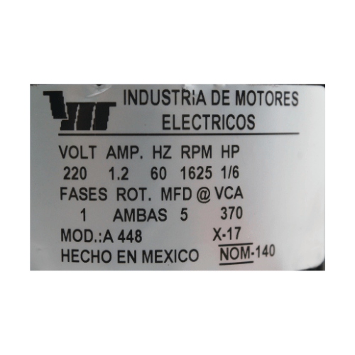 Motor Abierto 1/6 Hp 1600 Rpm 220-1-60 4 Polos Mcmillan - A448-2 Motor Abierto 1/6 Hp 1600 Rpm 220-1-60 4 Polos Mcmillan - A448-2