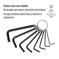 Juego de 8 llaves allen mm punta hex tipo llavero, Pretul - ALL-P8M / 21851 Juego de 8 llaves allen mm punta hex tipo llavero, Pretul - ALL-P8M / 21851