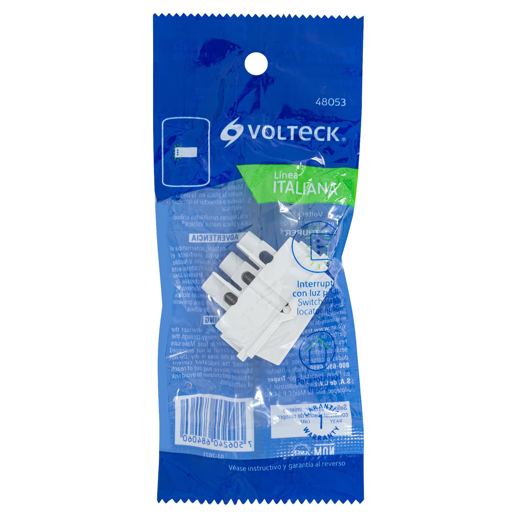 Interruptor sencillo con luz piloto, línea Italiana, blanco 48053 - APSEP-IB Interruptor sencillo con luz piloto, línea Italiana, blanco 48053 - APSEP-IB