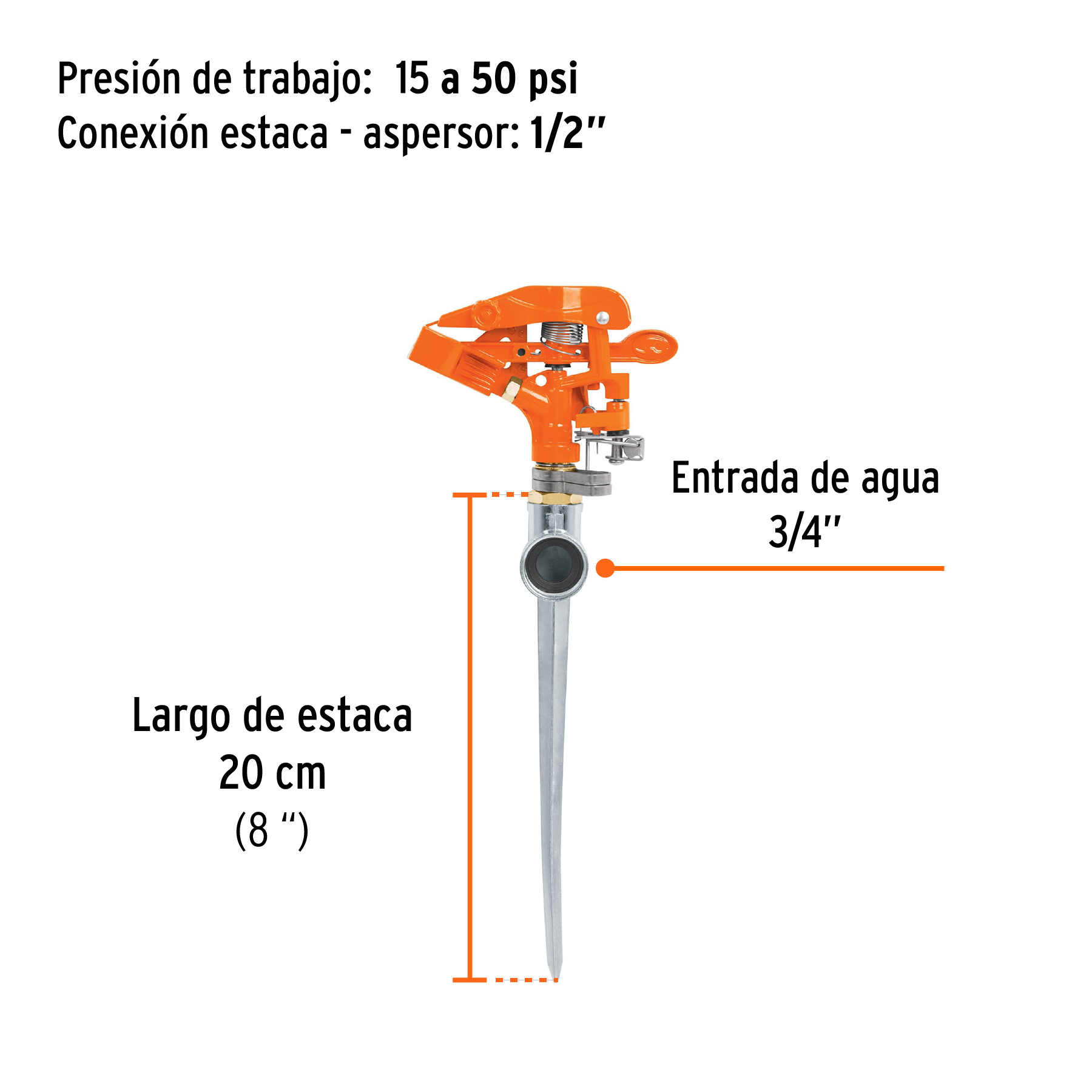 Aspersor metálico una vía, estaca de 11' - ASP-11 / 10318 Aspersor metálico una vía, estaca de 11' - ASP-11 / 10318
