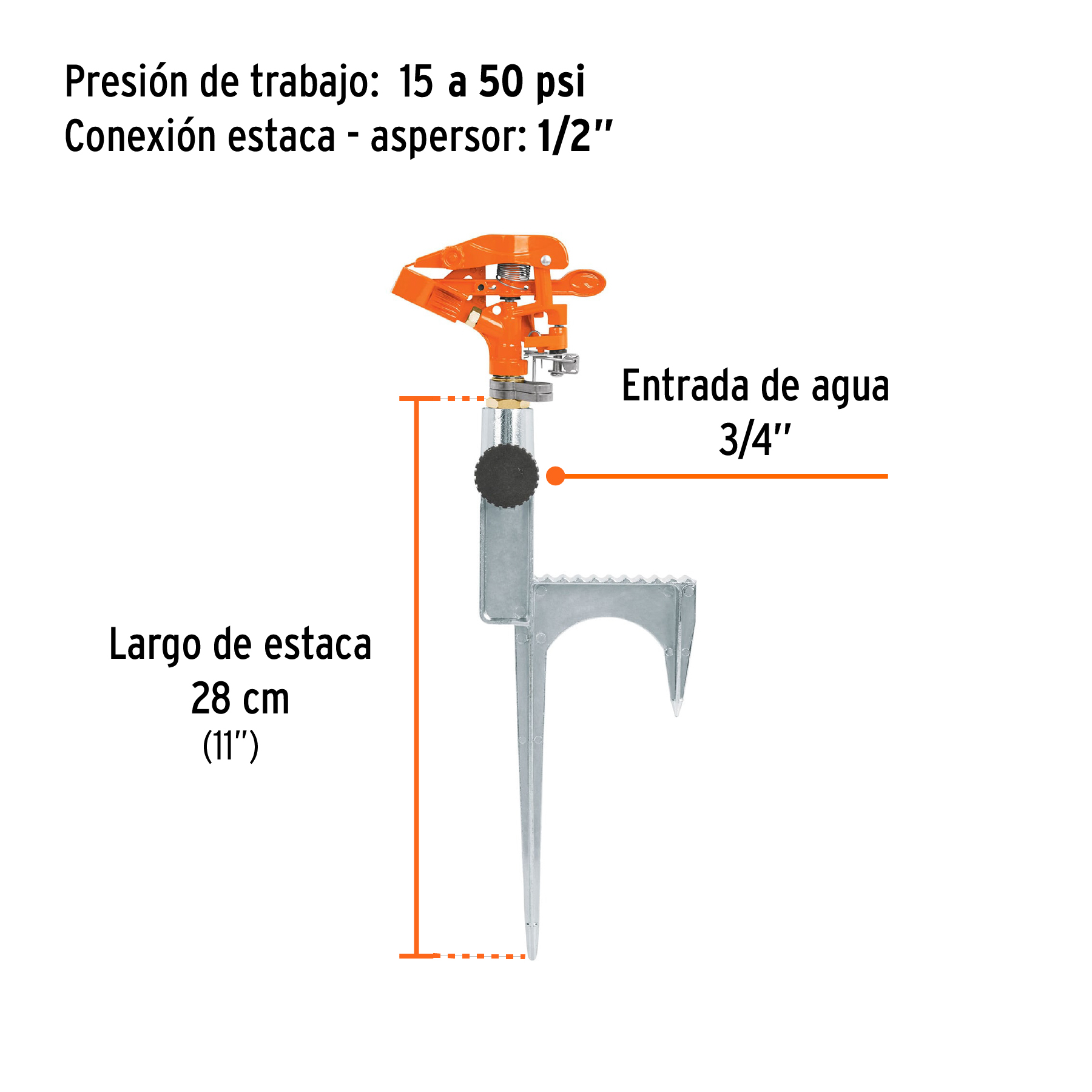 Aspersor metálico reforzado, estaca de escalón - ASP-11R / 10323
