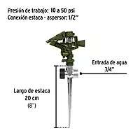 Aspersor verde, plástico, dos vías, estaca de zinc de 11' - ASVE-11X / 20072