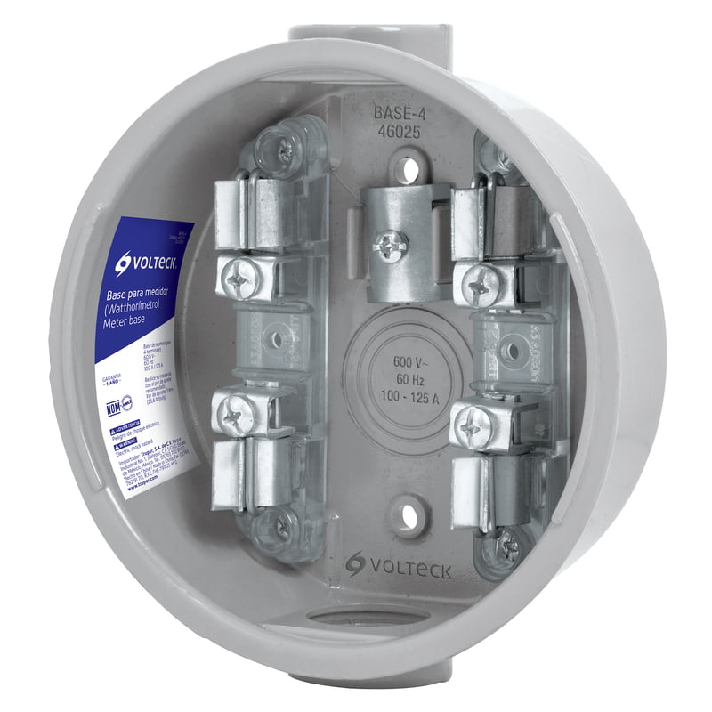 Base para watthorimetro, 4 terminales, Volteck - BASE-4 / 46025 Base para watthorimetro, 4 terminales, Volteck - BASE-4 / 46025