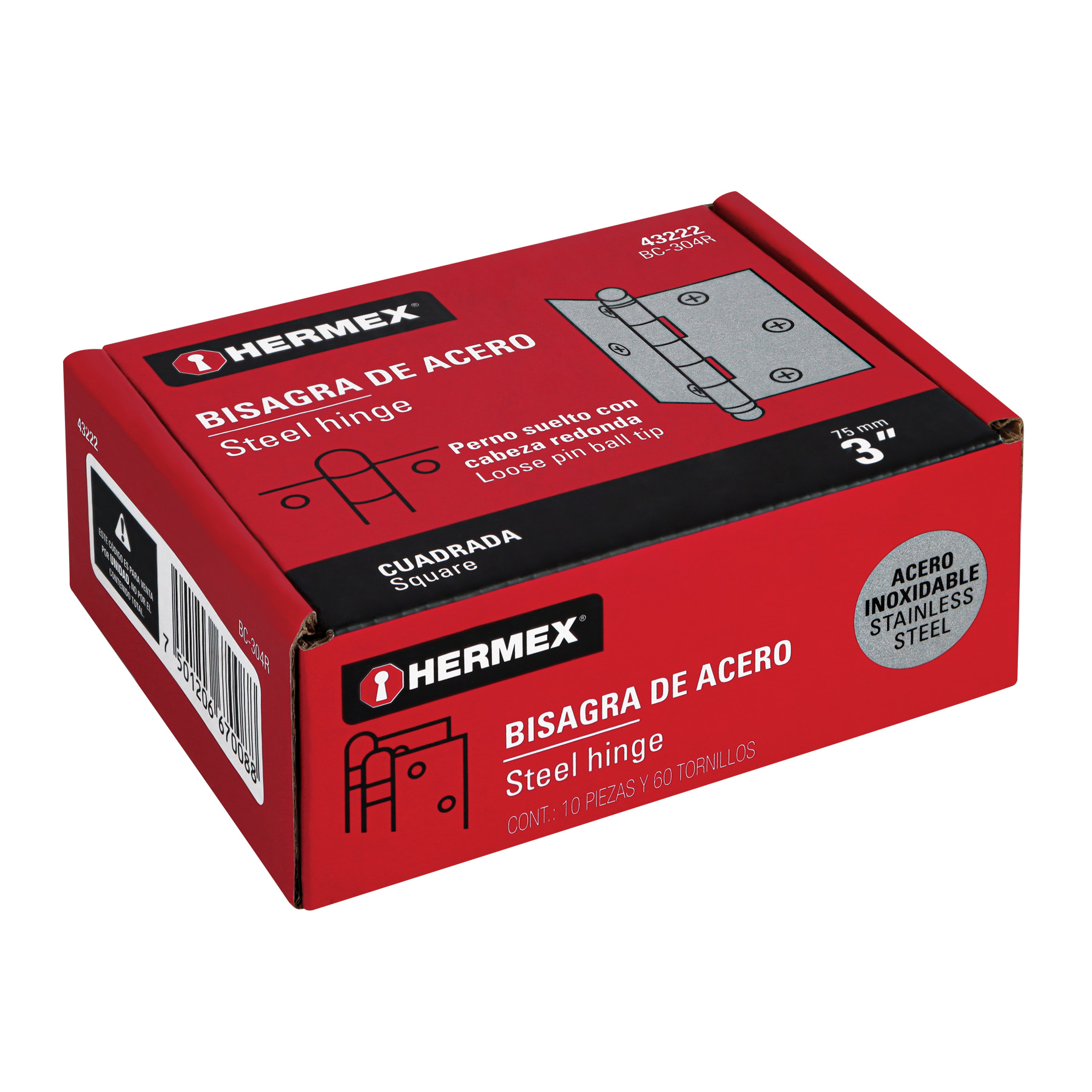 Bisagra cuadrada 3', acero inoxidable, redonda - BC-304R / 43222 Bisagra cuadrada 3', acero inoxidable, redonda - BC-304R / 43222