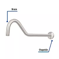 Brazo y chapetón tipo gancho para regadera, 50 cm, satinado - BCH-720N / 44509 Brazo y chapetón tipo gancho para regadera, 50 cm, satinado - BCH-720N / 44509
