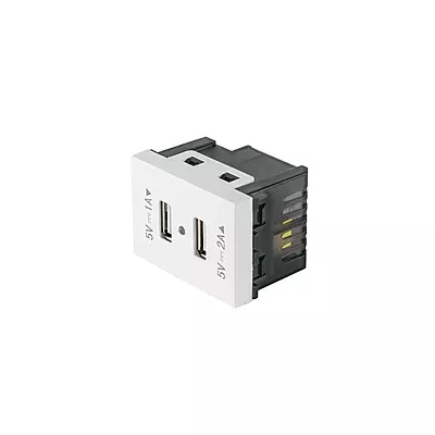 Toma con 2 puertos USB, 1.5 módulos, línea Española, blanco - C2USB-EB / 47057