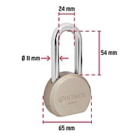 Candado redondo, 65mm, gancho largo, llave de puntos,blister - CA-65LQ / 43337 Candado redondo, 65mm, gancho largo, llave de puntos,blister - CA-65LQ / 43337