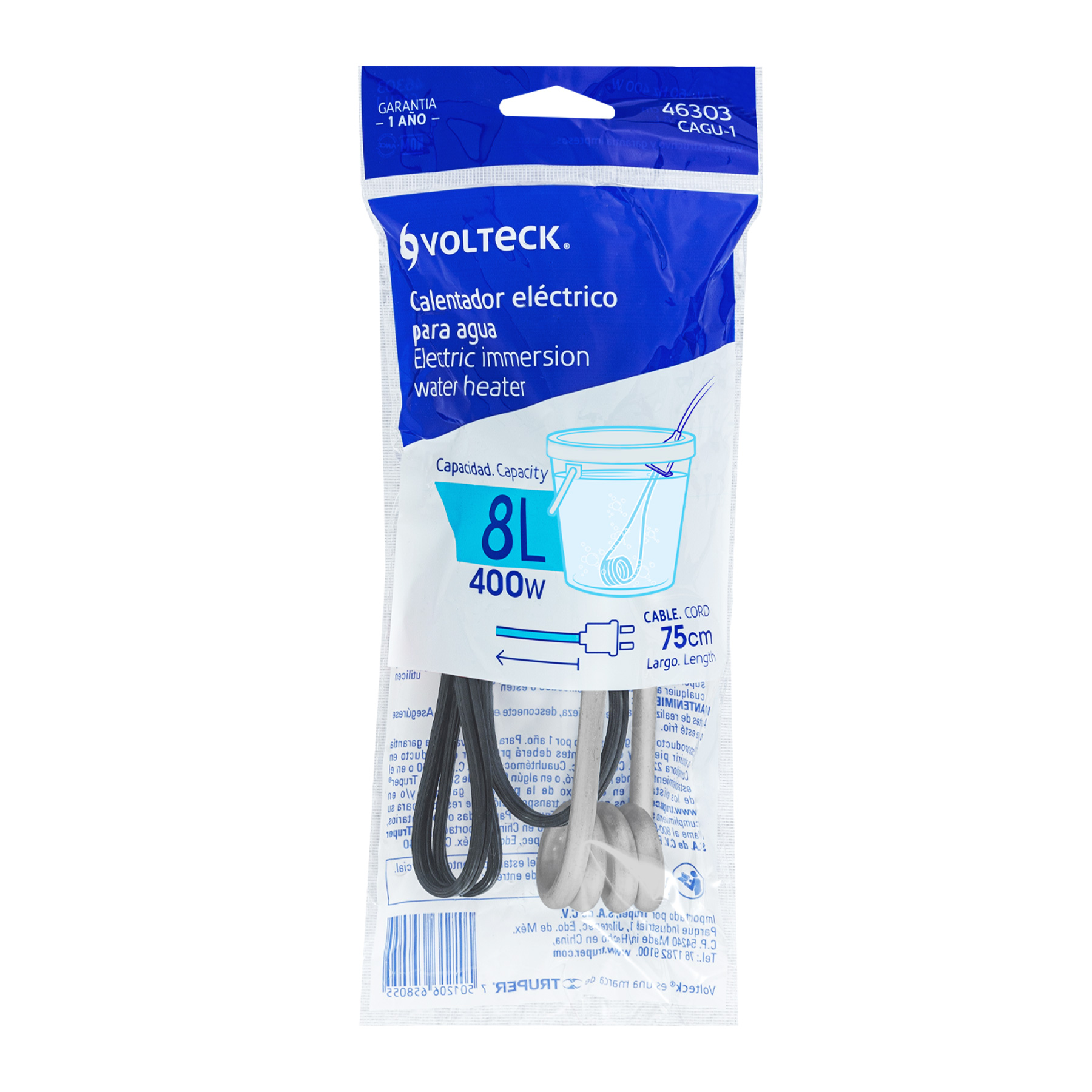 Calentador de inmersión para agua #1, 400W, 8 L Volteck - CAGU-1 / 46303 Calentador de inmersión para agua #1, 400W, 8 L Volteck - CAGU-1 / 46303