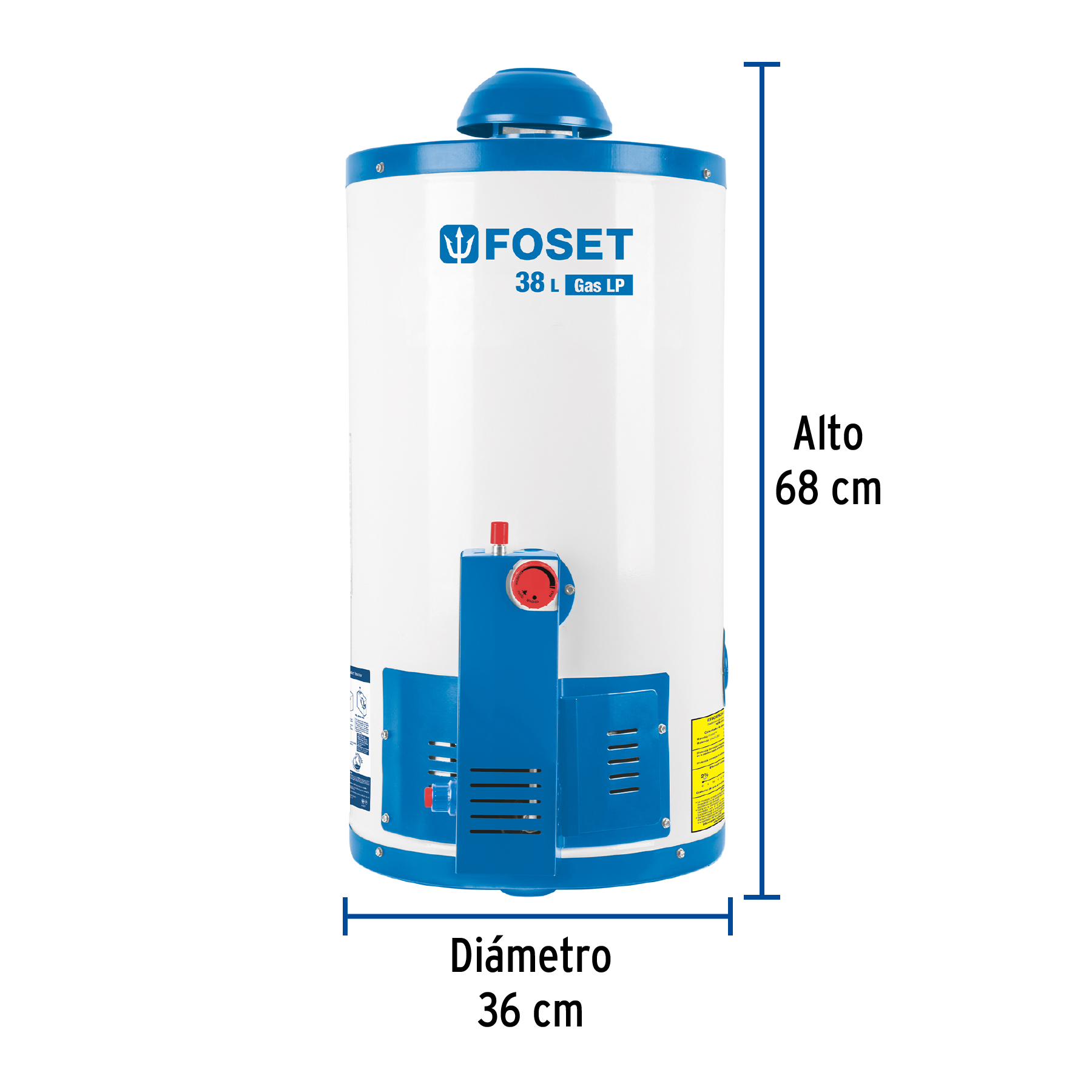 CALE-38D Calentador de agua, de depósito, gas LP, 38 litros Foset CALE-38D Calentador de agua, de depósito, gas LP, 38 litros Foset