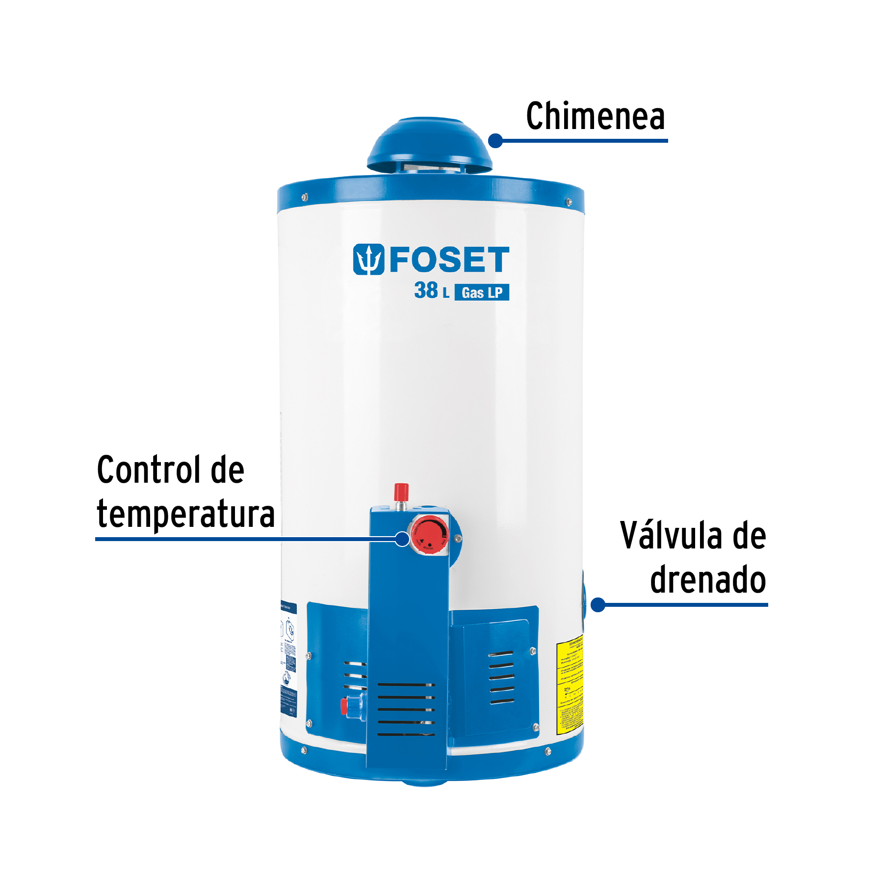 CALE-38D Calentador de agua, de depósito, gas LP, 38 litros Foset CALE-38D Calentador de agua, de depósito, gas LP, 38 litros Foset