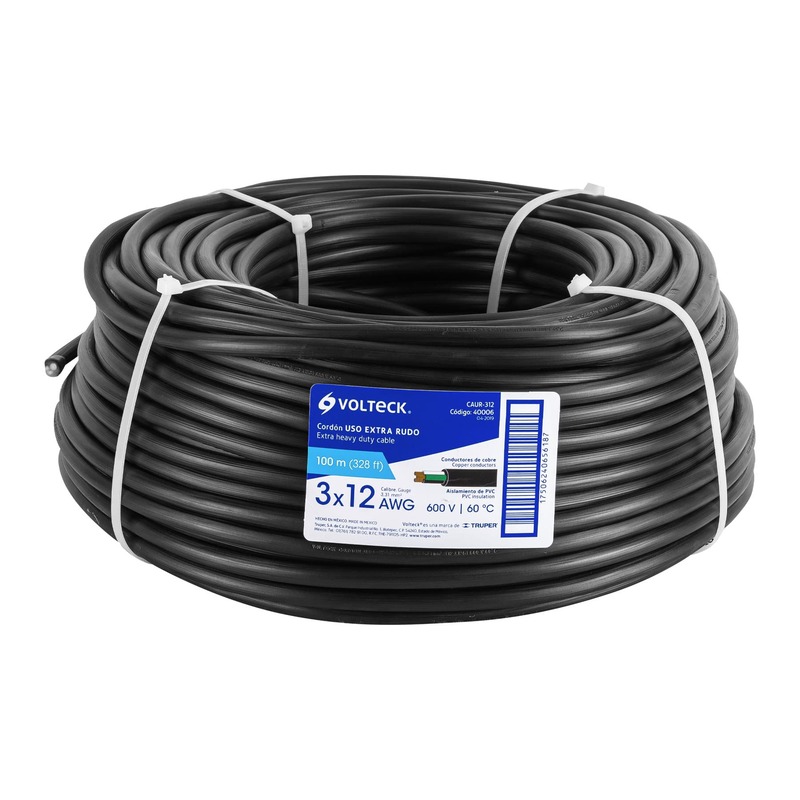 Metro de cable uso extra rudo 3 x 12 AWG en rollo de 100 m - CAUR-312 / 40006