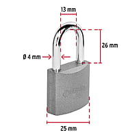 Candado de hierro, 25mm, gancho largo, caja - CH-25L / 43797 Candado de hierro, 25mm, gancho largo, caja - CH-25L / 43797