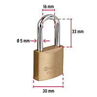 Candado de hierro, color laton, 30mm, largo, caja, Basic - CH-30PL / 27070 Candado de hierro, color laton, 30mm, largo, caja, Basic - CH-30PL / 27070