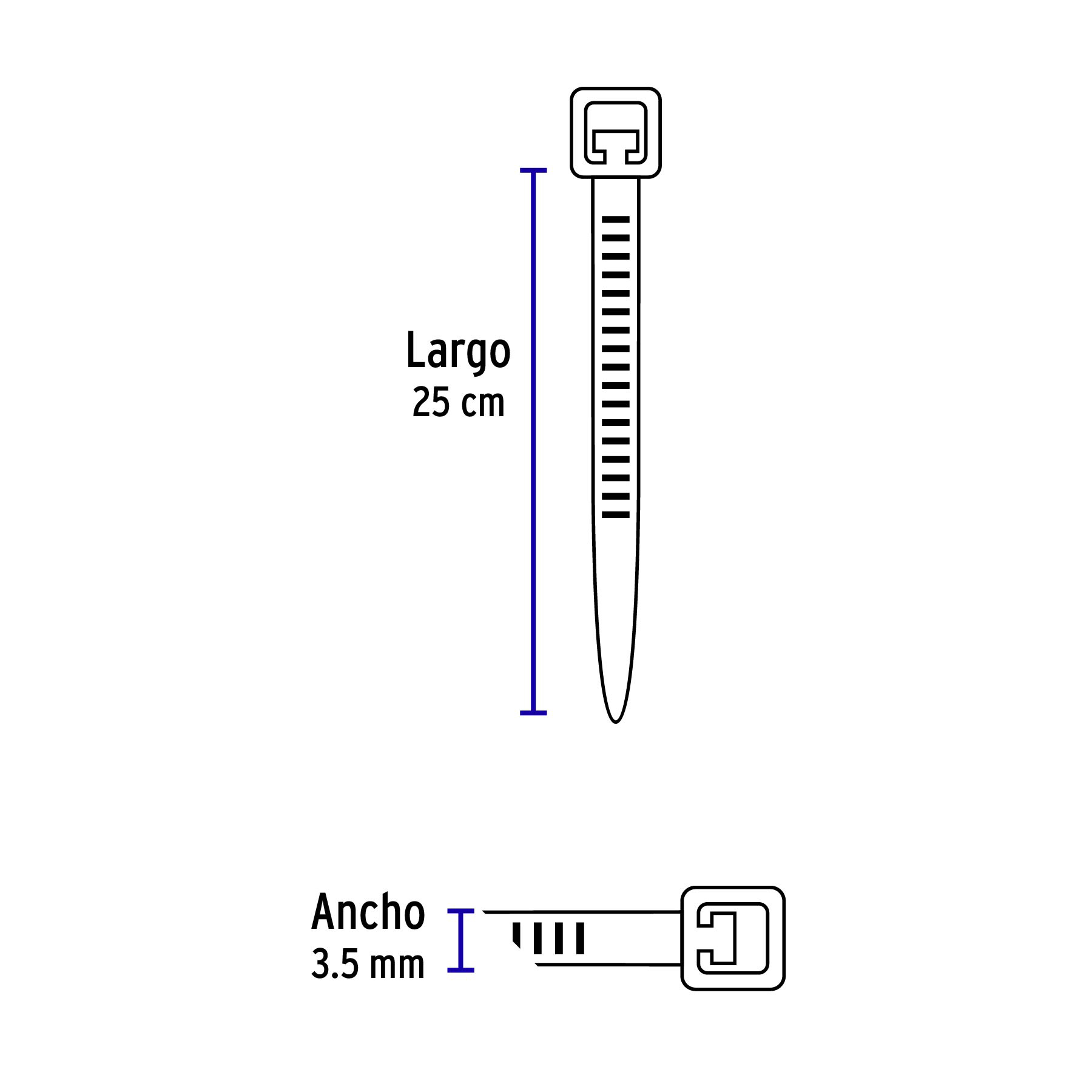 Bolsa con 50 cinchos plásticos 40 lb, 250x3.5 mm, negros - CIN-4025N / 44325 Bolsa con 50 cinchos plásticos 40 lb, 250x3.5 mm, negros - CIN-4025N / 44325