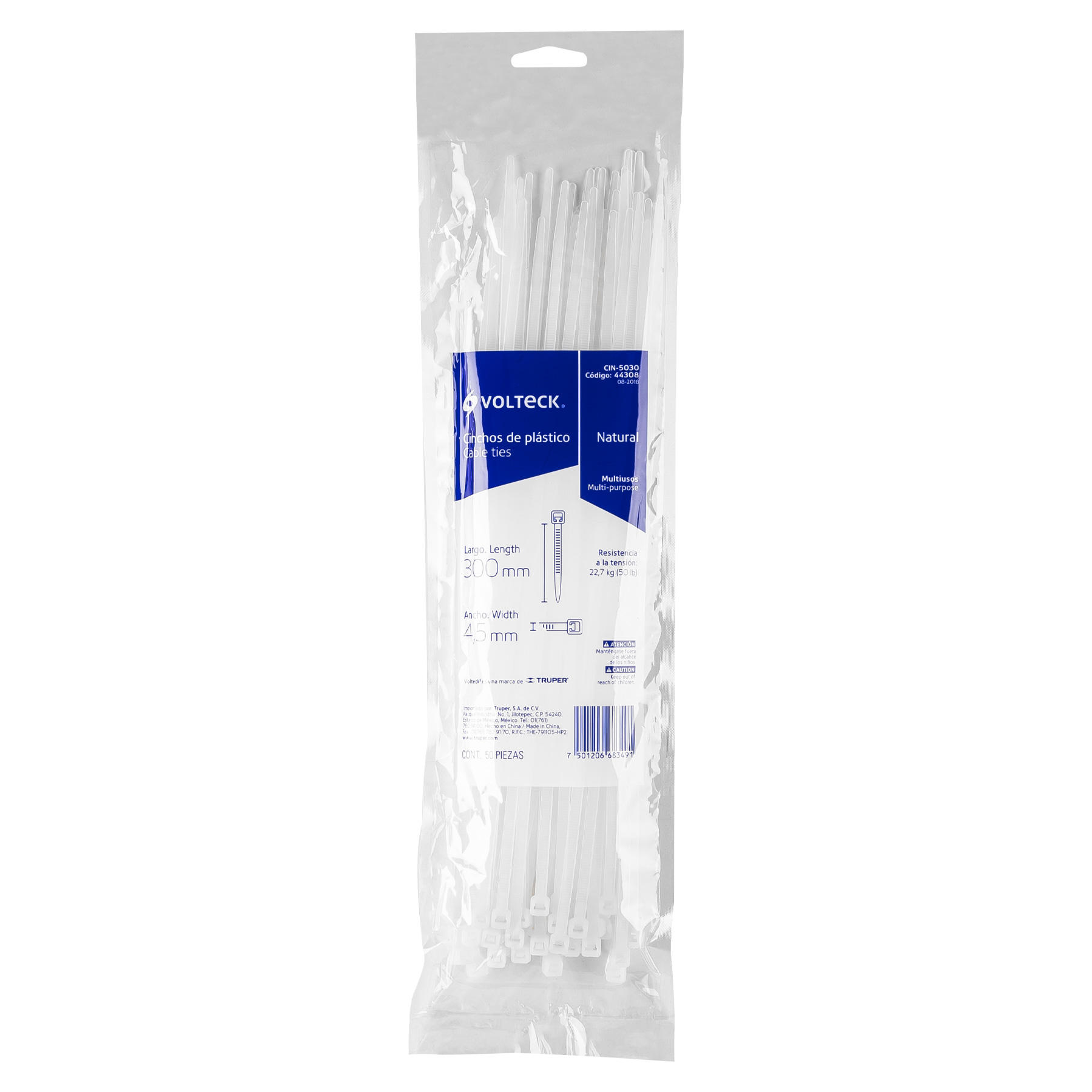 Bolsa con 50 cinchos plásticos 50 lb, 300x4.5 mm, naturales - CIN-5030 / 44308 Bolsa con 50 cinchos plásticos 50 lb, 300x4.5 mm, naturales - CIN-5030 / 44308
