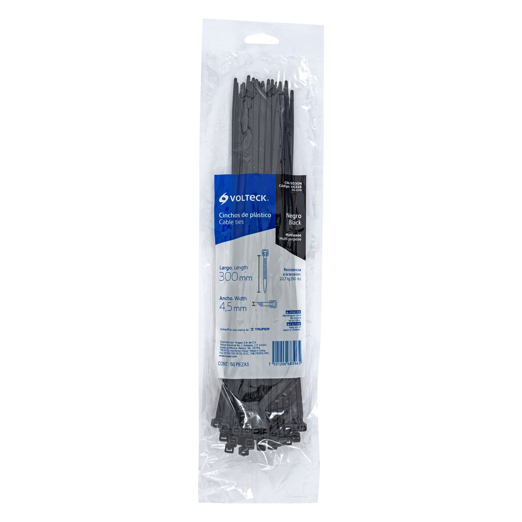 Bolsa con 50 cinchos plásticos 50 lb, 300x4.5 mm, negros - CIN-5030N / 44328 Bolsa con 50 cinchos plásticos 50 lb, 300x4.5 mm, negros - CIN-5030N / 44328