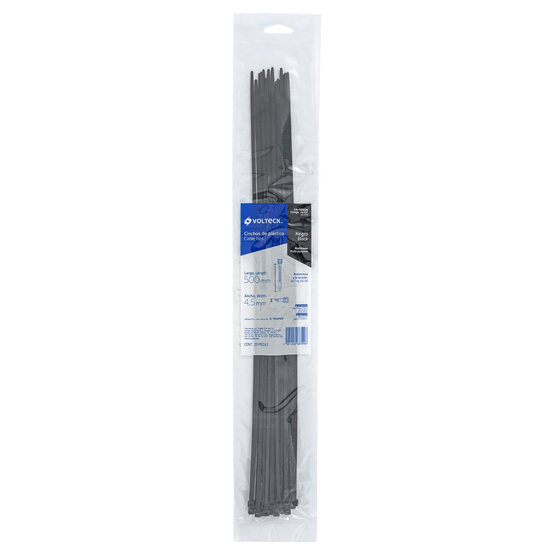 Bolsa con 25 cinchos plásticos 50 lb, 500x4.5 mm, naturales - CIN-5050N / 44331 Bolsa con 25 cinchos plásticos 50 lb, 500x4.5 mm, naturales - CIN-5050N / 44331