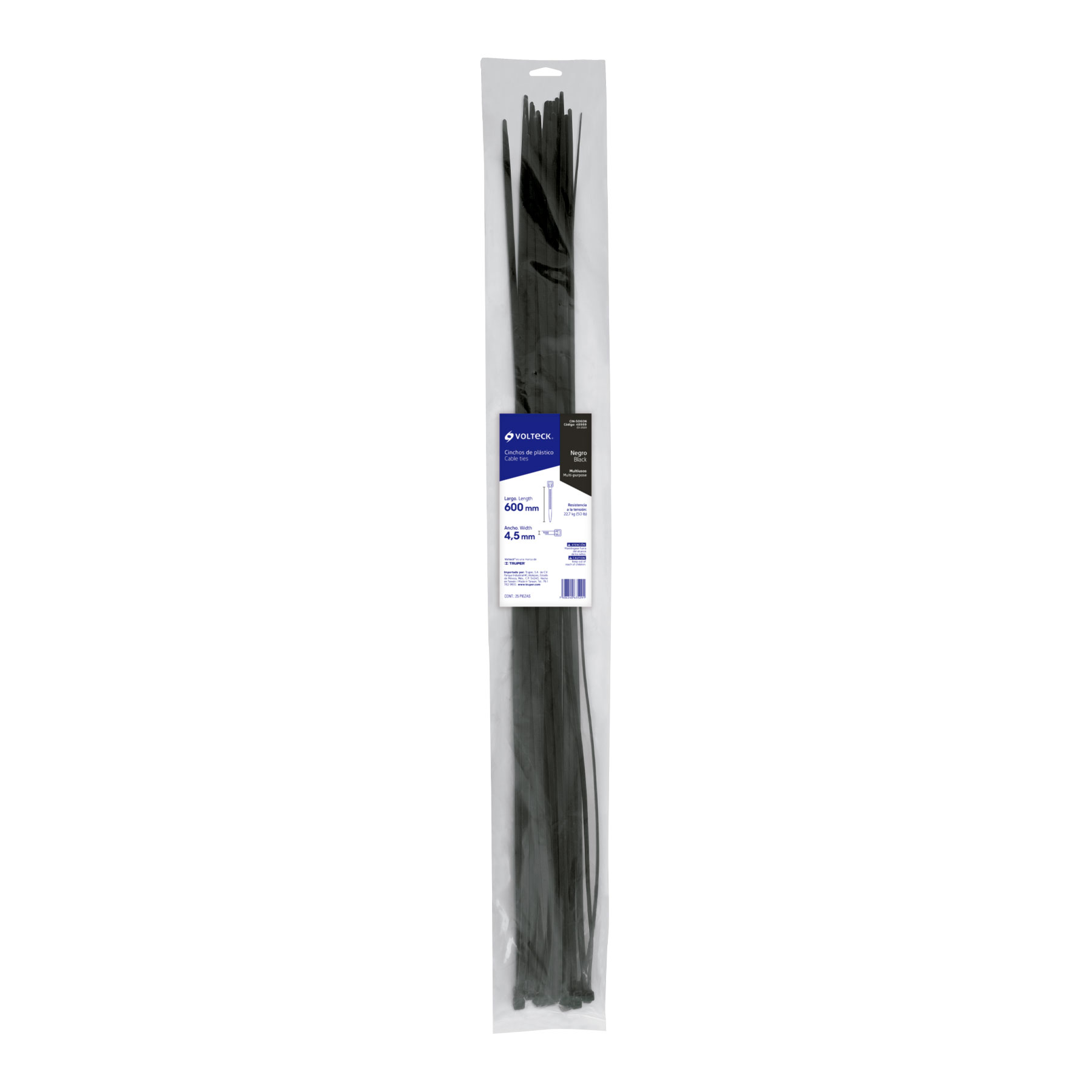 Bolsa con 25 cinchos plásticos 50 lb, 600x4.5 mm, negros - CIN-5060N / 48989