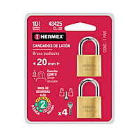 Blíster con 2 candados de latón de 20mm con gancho corto - CL-20 / 43425 Blíster con 2 candados de latón de 20mm con gancho corto - CL-20 / 43425