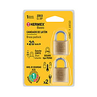 Blíster con 2 candados de latón de 20mm, Hermex Basic - CL-20P / 23513 Blíster con 2 candados de latón de 20mm, Hermex Basic - CL-20P / 23513