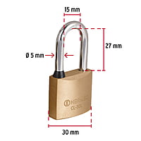 Candado de latón, 30mm, gancho largo, blister - CL-30L / 43436 Candado de latón, 30mm, gancho largo, blister - CL-30L / 43436