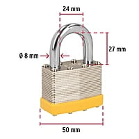Juego de 4 candados cuerpo laminado, 50 mm, Hermex Basic - CM-50X4P / 20508 Juego de 4 candados cuerpo laminado, 50 mm, Hermex Basic - CM-50X4P / 20508