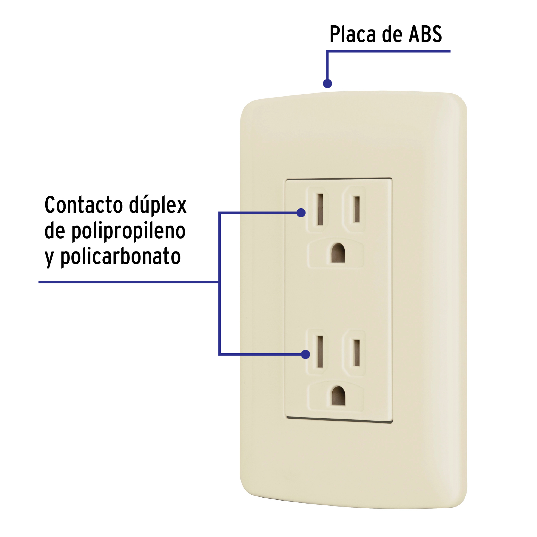 Contacto dúplex aterrizado, color marfil, línea Italiana - CODO-I / 48110 Contacto dúplex aterrizado, color marfil, línea Italiana - CODO-I / 48110