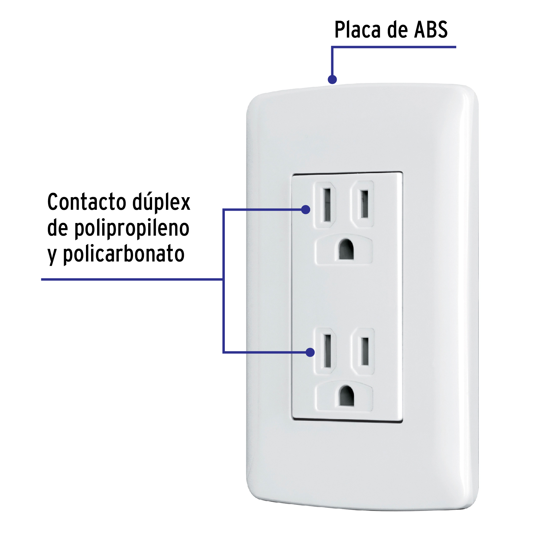 Contacto dúplex aterrizado, color blanco, línea Italiana - CODO-IB / 48130 Contacto dúplex aterrizado, color blanco, línea Italiana - CODO-IB / 48130