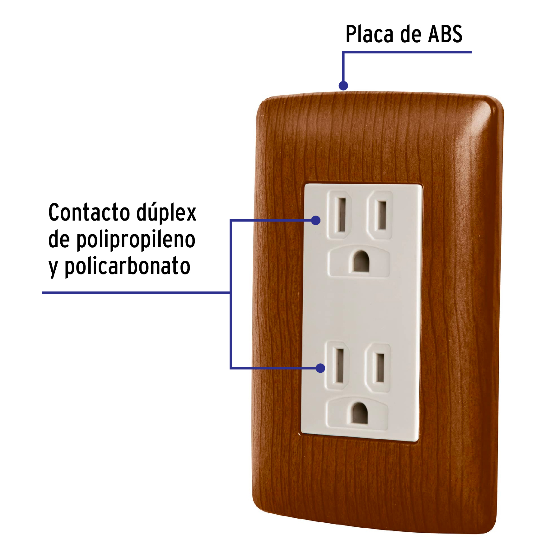 Contacto dúplex aterrizado, color madera, línea Italiana - CODO-IM / 49809 Contacto dúplex aterrizado, color madera, línea Italiana - CODO-IM / 49809