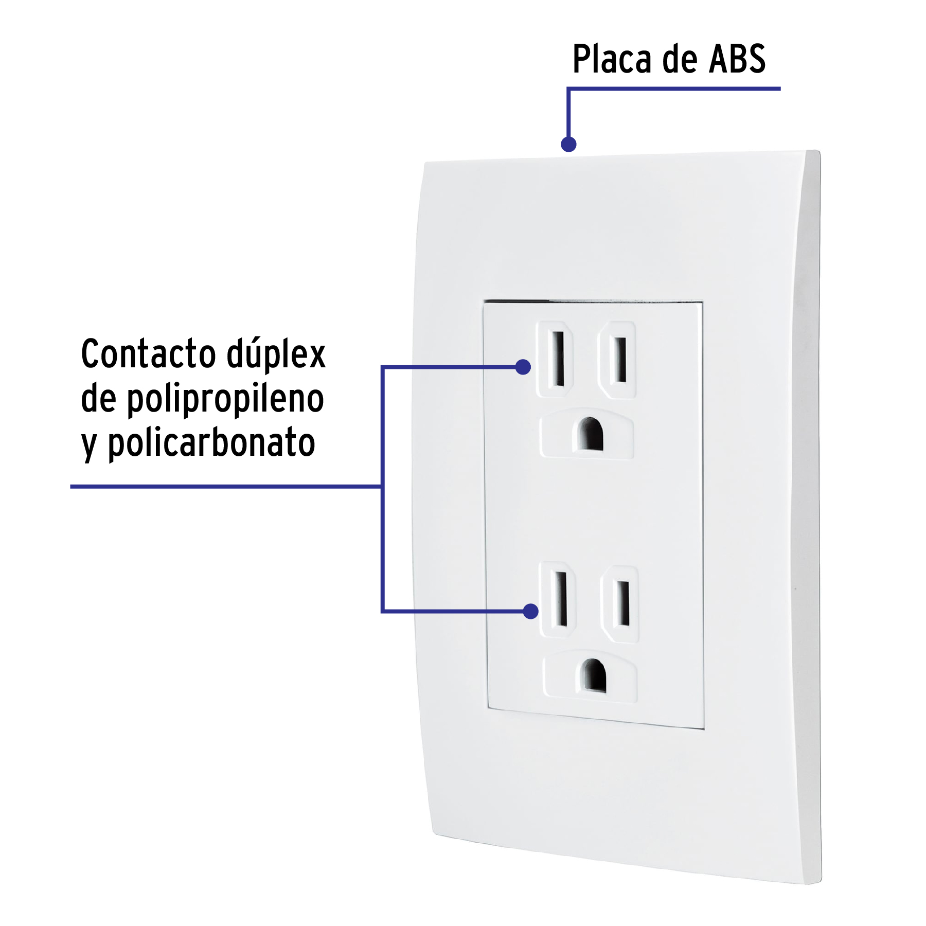 Contacto dúplex, 2 polos + tierra, línea Oslo, blanco - CODO-OB / 48309 Contacto dúplex, 2 polos + tierra, línea Oslo, blanco - CODO-OB / 48309