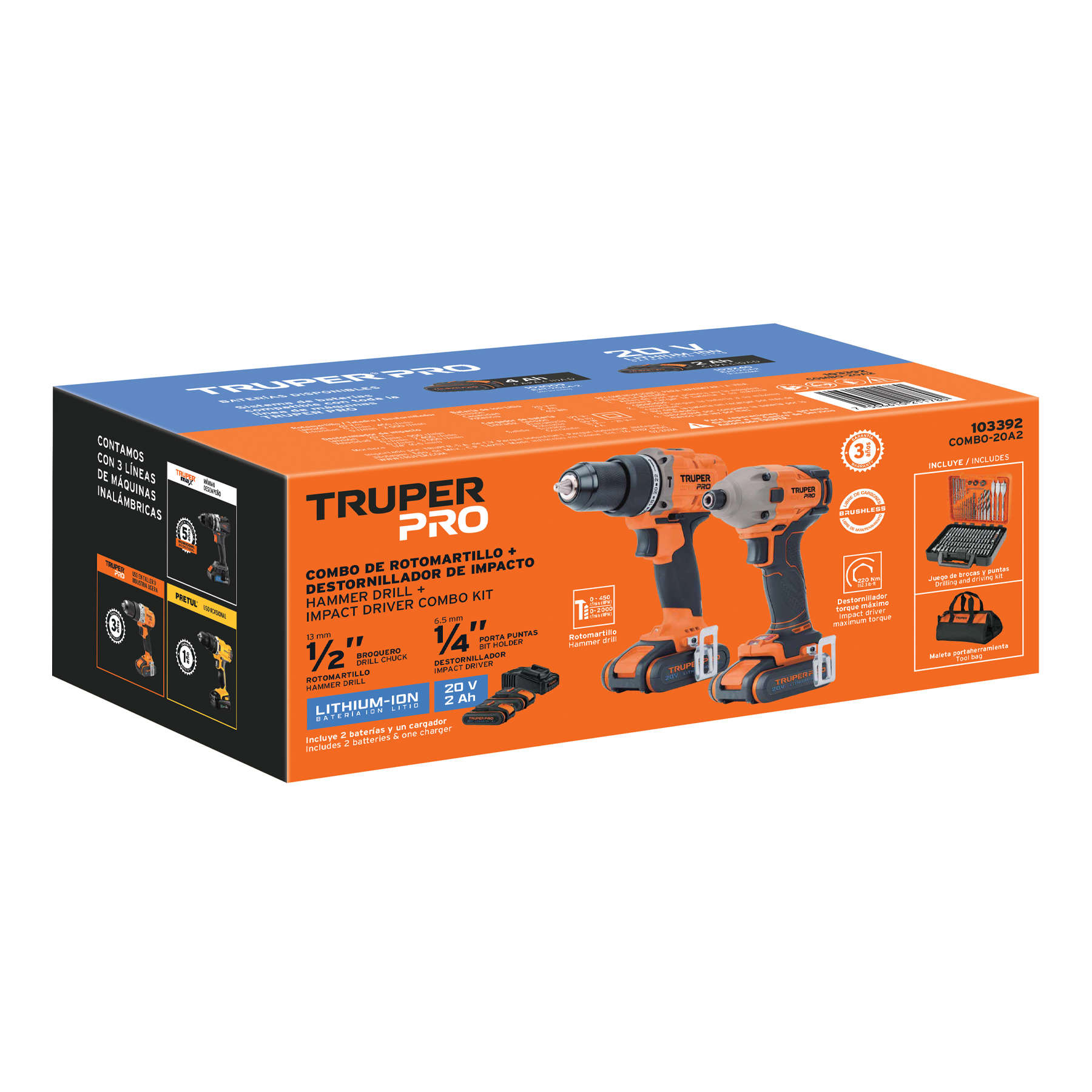 Combo rotomartillo/destornillador impacto, 20V, PRO, 103392 - COMBO-20A2 Combo rotomartillo/destornillador impacto, 20V, PRO, 103392 - COMBO-20A2