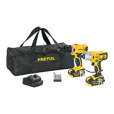 Combo rotomartillo/destornillador impacto, 20V, PRETUL, 29020 - COMBO-20P