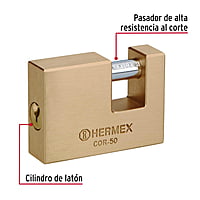 Candado antipalanca, 50mm, cuerpo de latón llave tradicional - COR-50 / 43355 Candado antipalanca, 50mm, cuerpo de latón llave tradicional - COR-50 / 43355
