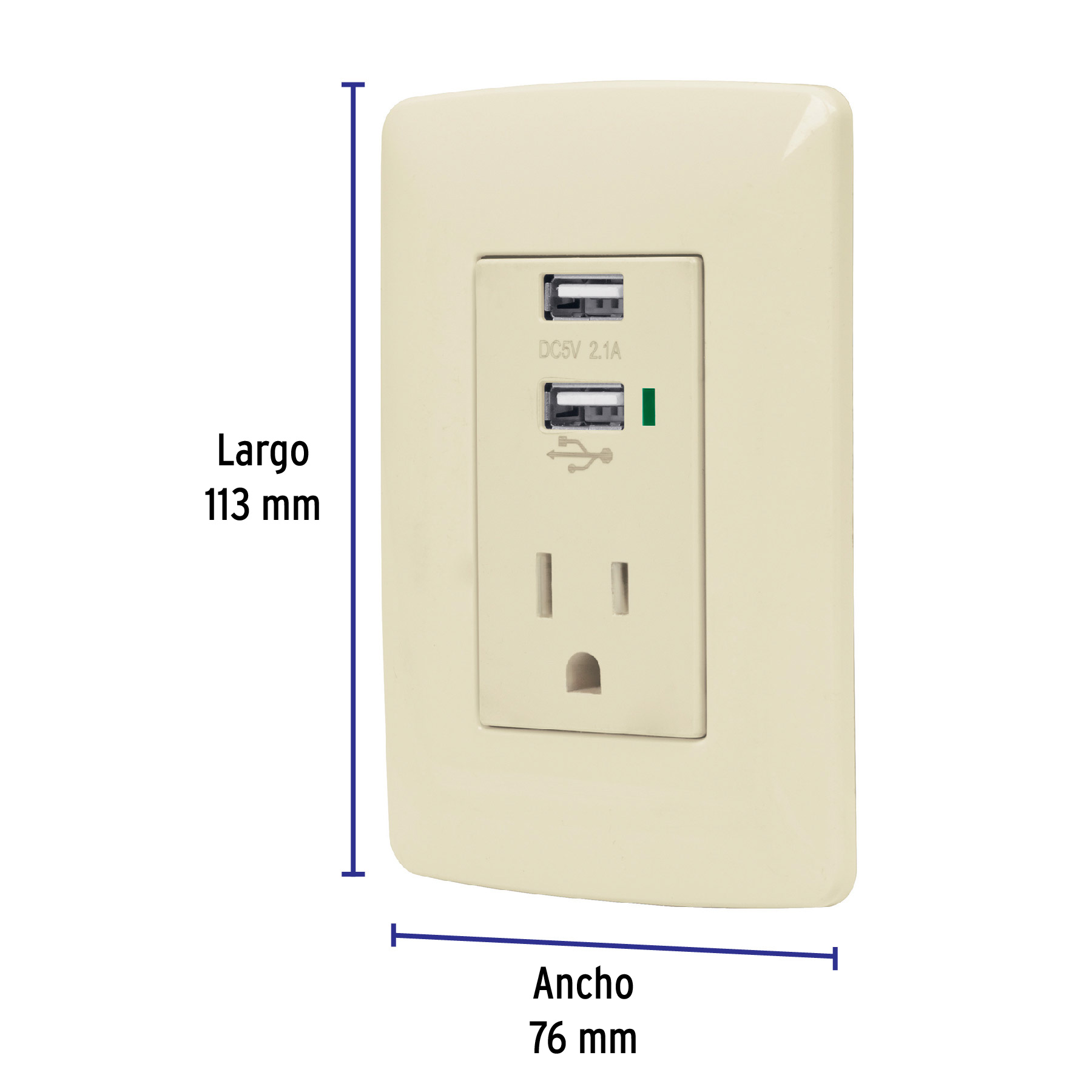 Contacto aterrizado + 2 puertos USB, marfil, línea Italiana - COUSB-I / 48064