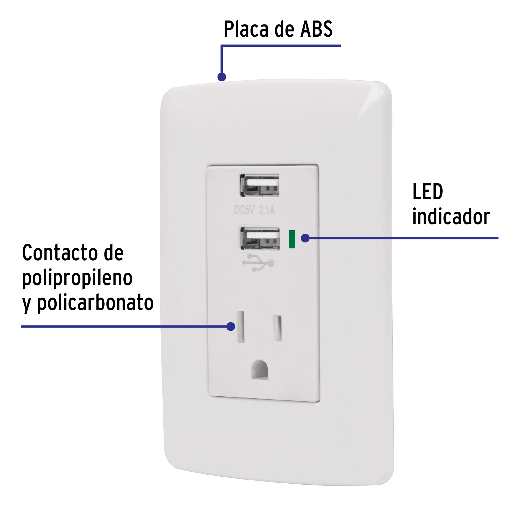 Contacto aterrizado + 2 puertos USB, blanco, línea Italiana - COUSB-IB / 48065 Contacto aterrizado + 2 puertos USB, blanco, línea Italiana - COUSB-IB / 48065