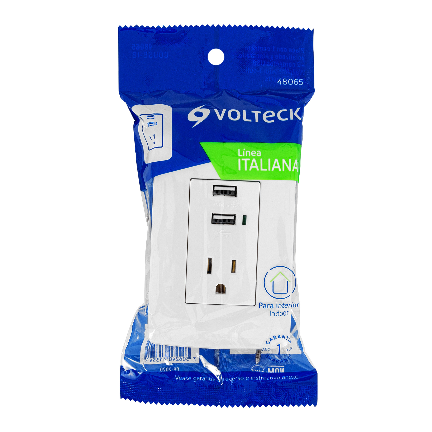 Contacto aterrizado + 2 puertos USB, blanco, línea Italiana - COUSB-IB / 48065 Contacto aterrizado + 2 puertos USB, blanco, línea Italiana - COUSB-IB / 48065