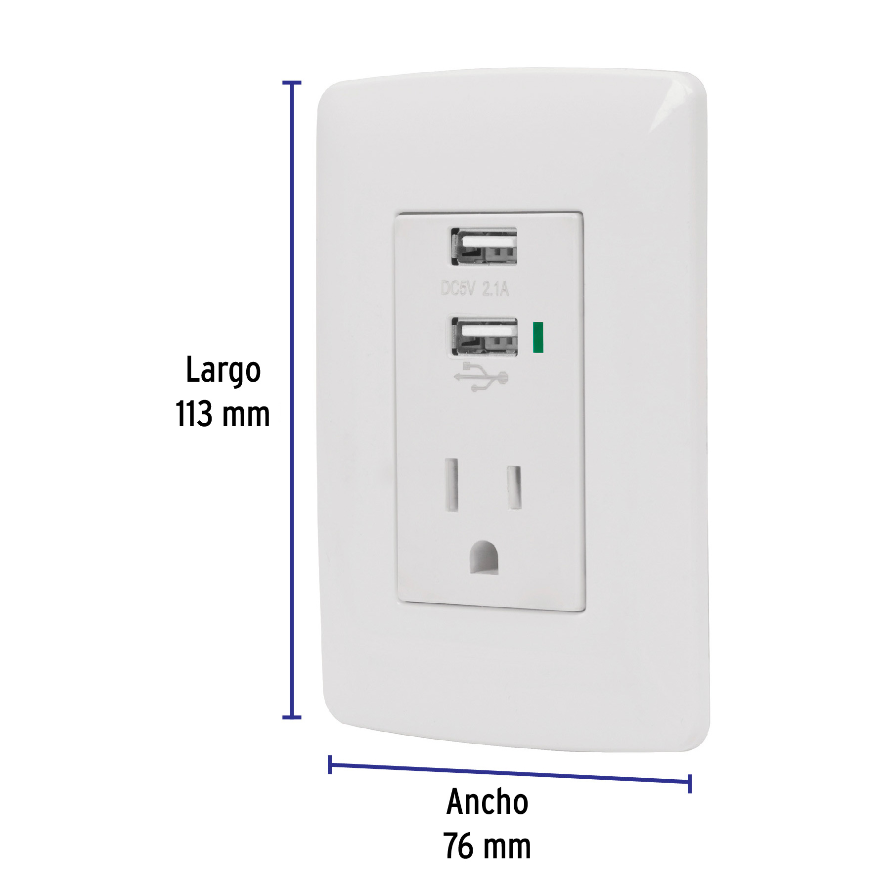 Contacto aterrizado + 2 puertos USB, blanco, línea Italiana - COUSB-IB / 48065 Contacto aterrizado + 2 puertos USB, blanco, línea Italiana - COUSB-IB / 48065