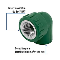 Codo 90° de PPR, 3/4', 25mm, hembra - CV-502 / 49862 Codo 90° de PPR, 3/4', 25mm, hembra - CV-502 / 49862