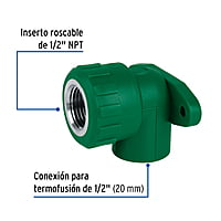 Codo oreja 90° de PPR, 1/2', hembra con inserto - CV-581 / 46036 Codo oreja 90° de PPR, 1/2', hembra con inserto - CV-581 / 46036