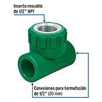 Tee de PPR, 1/2', 20mm, hembra - CV-701 / 49839 Tee de PPR, 1/2', 20mm, hembra - CV-701 / 49839