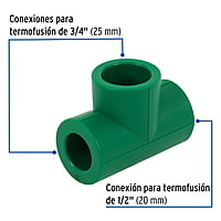 Tee de PPR reducida, 3/4'x1/2'x3/4', 25x20x25mm - CV-723 / 49845 Tee de PPR reducida, 3/4'x1/2'x3/4', 25x20x25mm - CV-723 / 49845