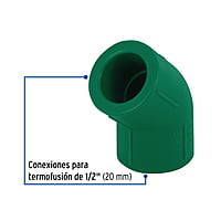 Codo 45° de PPR, 1/2', 20mm - CV-861 / 49867 Codo 45° de PPR, 1/2', 20mm - CV-861 / 49867