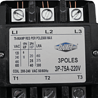 Contactor 3 Polos, 75Amps, Bobina 208-240VAC, 50/60Hz - CXC3P75A220 Contactor 3 Polos, 75Amps, Bobina 208-240VAC, 50/60Hz - CXC3P75A220