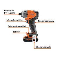 Destornillador de impacto 1/4', 20V, 1 batería 2Ah, PRO, 103253 - DIMI-20A2