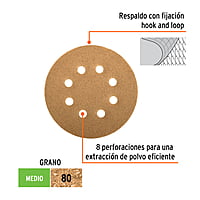 Caja con 5 discos de lija 5' grano 80 lijadora roto-orbital - DIRO-58 / 17942 Caja con 5 discos de lija 5' grano 80 lijadora roto-orbital - DIRO-58 / 17942